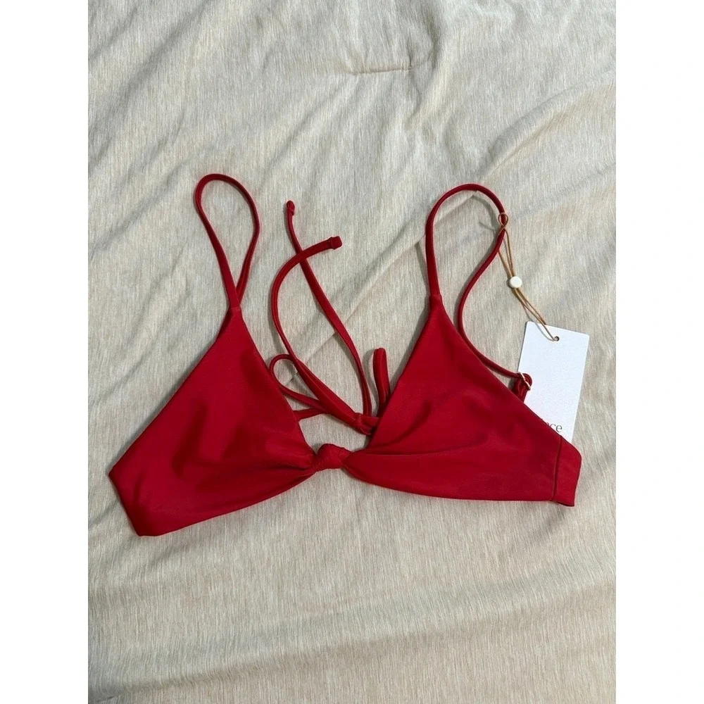 quince italian knotted triangle bikini top bathing suit in cherry red medium